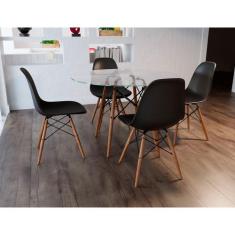 Conjunto de Mesa de Jantar Eames Eiffel Redonda 90cm Tampo de Vidro co