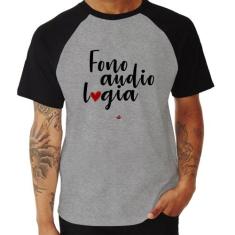 Camiseta Raglan Fonoaudiologia por amor - Foca na Moda, Cinza, Preto, 