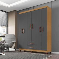 Guarda Roupa Casal Ambiente Mogi 6 Portas Carvalho Americano Grafite -