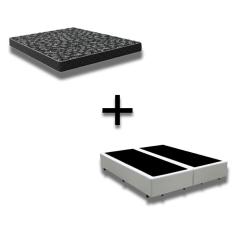 Cama Box King 193 Tecido Sintetico Branco Com Colchão Espuma D20 - Tampo Preto 12cm