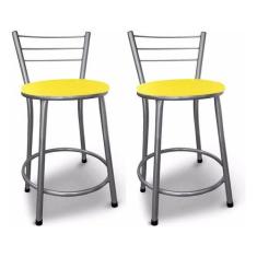 Kit 2 Banco Banqueta Baixa Prata p/ Mesa Cozinha Bar Lanchonete - Move