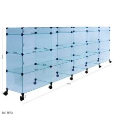 Balcão de Atendimento Modulado em Vidro com Rodízios - 2,50 x 1,10 x 0,30
