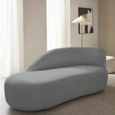 Divã Recamier Curvo Luna 185cm Lado Esquerdo Suede Cinza - Amarena Móv
