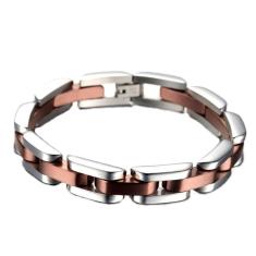 Pulseira Masculina de Aço com Filetes Rosé