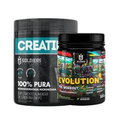 Kit: Creatina Monohidratada Pote 300g 100% Pura + Pré Treino Evolution 300g - Soldiers Nutrition-Unissex