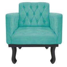 Poltrona Classic Pés Luís Xv Suede Azul Tiffany Adj Decor