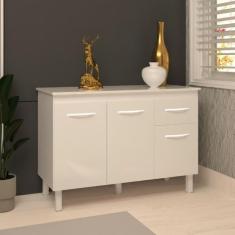 Balcão Gabinete Para Pia 118 cm Cozinha Aline Branco com Tampo Tampão 