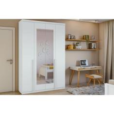 Guarda Roupa Solteiro Alonzo New 4 Portas de Abrir 2 Gavetas MDF com Espelho Branco Móveis Lopas