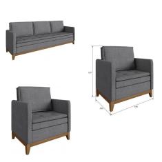 Conjunto de Sofá 3 lugares e 2 Poltronas Ingá Casa de Pedra Estofados Grafite