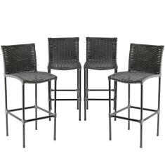 Kit 4 Banquetas Em Fibra Sintética Artesanal Cinza