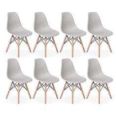 Conjunto 8 Cadeiras Charles Eames Eiffel Wood Base Madeira - Cinza