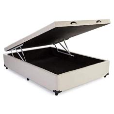 Cama Box Baú Casal em Corino bege com Pistão a gás - 138x188