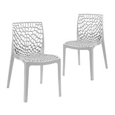 Loft7, Kit Conjunto 2 Cadeiras Gruvyer, Polipropileno com Encosto Moderna Versátil para Sala de Jantar Cozinha Bar Restaurante Jardim Varanda Cafeteria Shopping Salão de Festas, Cinza Claro