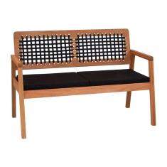 Sofá 2 Lugares-namoradeira Garden Madeira Maciça Assento Estofado Encosto Trançado Corda - Natural Acquablock Preto