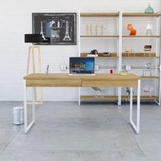 Mesa para Escritório 150cm 2 Gavetas Kuadra Lâmina Mel/Est.Branca