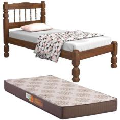 Cama Solteiro Madeira Maciça Torneada e Colchão D20 - Digo.Casa