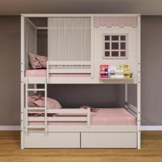 Beliche Casinha Reta com 02 Gavetas Grade Removível e Cortina Madeira 