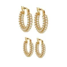 Kit 2 Pares de Brinco de Argola Em Ouro 18k Com Zircônias - AGAPRIME J
