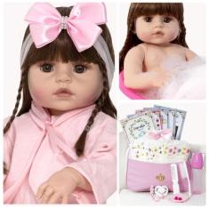 Boneca Tipo Reborn Recém Nascida Cabelo Castanho Corpo Vinil - Cegonha