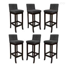 Kit 6 Banquetas Alta com Encosto Matelassê Tóquio Madeira Maciça Maciç