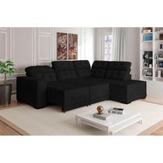 Sofá Canto 285 x 205 cm Chaise D Sttilo Retrátil Mola D26 Suede Preto 