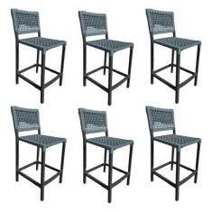 Kit 6 Banquetas França em Corda Náutica e Base em Alumínio Preta para 