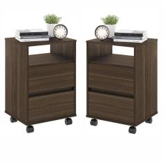 Conjunto Mesa De Cabeceira Com Rodízios Nadi Marrom