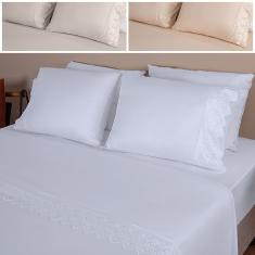 Jogo de Cama Lençol Casal Micro Percal 300 fios com 4 Peças Premium - BF Colchões