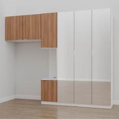 Guarda-Roupa Modulado Solteiro 7 Portas Espelho e Mesa de Cabeceira He