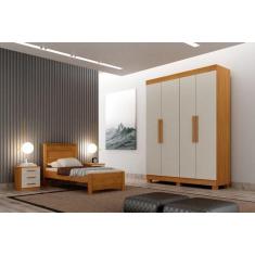 Guarda Roupa Solteiro 4 Portas 2 Gavetas - Canadá-Cinamomo/Off White -