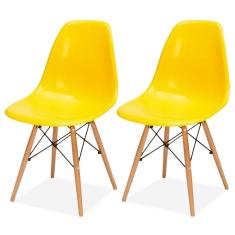 Kit 02 Cadeiras Decorativas Eiffel Charles Eames F03 Amarelo com Pés de Madeira - Lyam Decor
