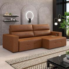 Sofá Retrátil 3 Lugares 204cm 2 Módulos Nero com USB Couro Manchado Claro G52 - Gran Belo