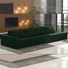 Sofá Ilha Modulado Milos 432cm Puff Lateral Veludo Verde G33 - Gran Belo
