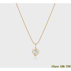 Colar Feminino Veneziana Em Ouro 18k 750 50cm + Pingente Coração Branco