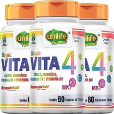 Kit 3 Vita 4 Cálcio Magnésio Vitamina D e K2 Unilife 60 Cápsulas