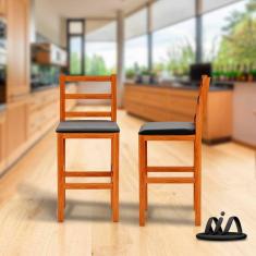 Banquetas Para Cozinha Madeira Maciça Assento Estofado Preto Fênix Movelar – 2 Unidades