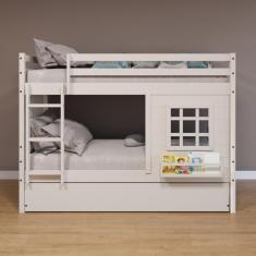 Treliche Infantil com Janela e Cortina Madeira Maciça Branco Housin