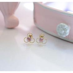 Brinco de Ouro 18K - 3 argolas com solitário de Zircônia 3mm infantil 