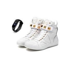 Tenis Sneaker Fitness Feminino Botinha Academia Couro + Relógio - Bawm
