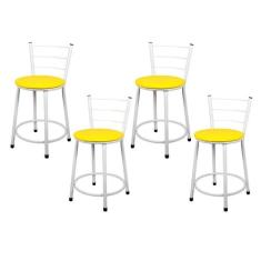 Jogo 4 Banqueta Baixa Para Cozinha Branca Assento Amarelo - Lamar Desi