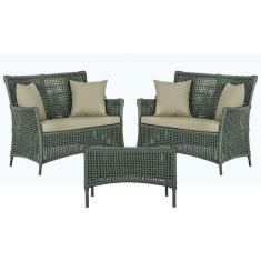 2 Sofá Área e Mesa Igapó Alumínio Pintura Preta Corda Náutica Estofado Impermeável Almofada 7 Trama