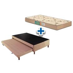 Cama Box C/Auxiliar Solteiro: Colchão Espuma Polar D45 Pérola Clean + Base Rústico Clean(88X188)