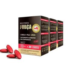 Kit Suplemento Bio Extratus Força Para Cabelos, Pele e Unha - 60 comprimidos - 3 Unidades