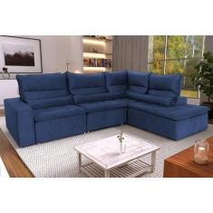 Sofá De Canto Amsterdam Azul Molas Retrátil Reclinável