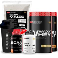 Kit 2x Whey Waxy Whey 900g + Waxy Maize 800g + Creatina 100g + BCAA 100g + 2 Coq - Bodybuilders-Unissex