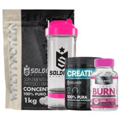 kit: whey 60% + Creatina Pote + Femme + Coqueteleira 700ml (Pro Rosa)-Unissex