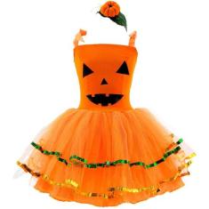 Fantasia Abobora Infantil Halloween Com Tiara Abobora - Fantasias Caro