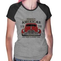 Baby Look Raglan Vintage Classic Car - Foca na Moda, Cinza, Preto, GGG
