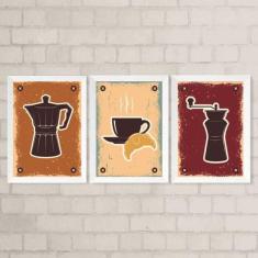 Kit 3 Quadros Café Com Croissant 45X34Cm