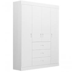 Guarda Roupa Solteiro Livia 4 Portas 2 Gavetas MDF Branco Móveis Canaã